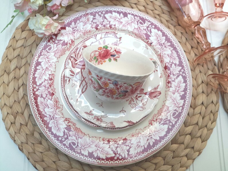 RED and White Transferware Set of mismatched vintage Etsy