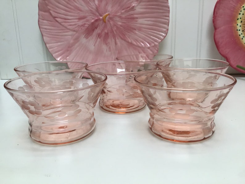 Pretty pink daisy depression glass ice cream bowls set of six Etsy