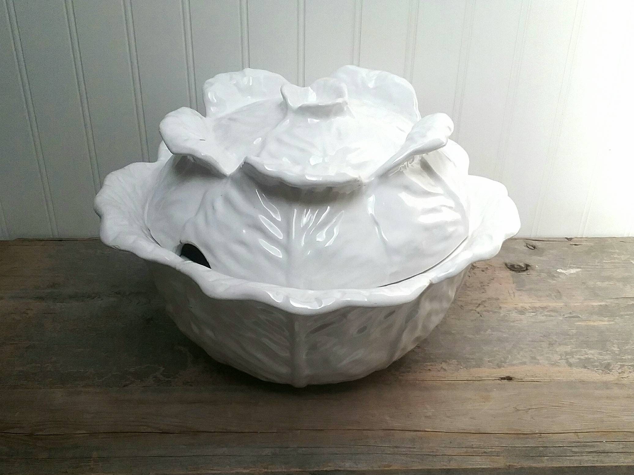 White Cabbage Leaf Large Soup Tureen made in Italy Cabbage Etsy