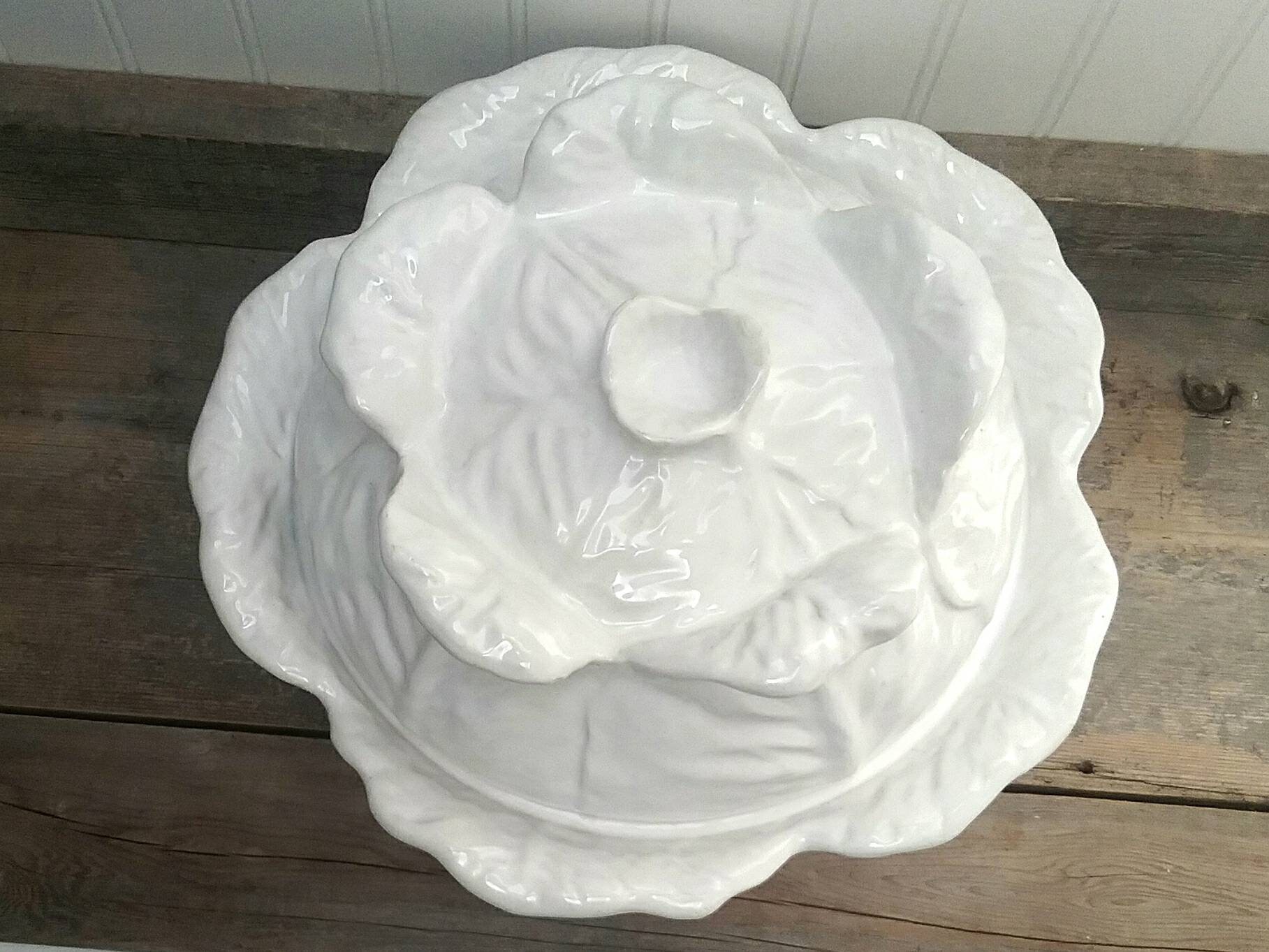 White Cabbage Leaf Large Soup Tureen made in Italy Cabbage Etsy