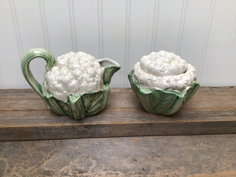 Fitz and Floyd 1989 Cauliflower Sugar Bowl and Creamer discontinued Collectable Pottery image 3