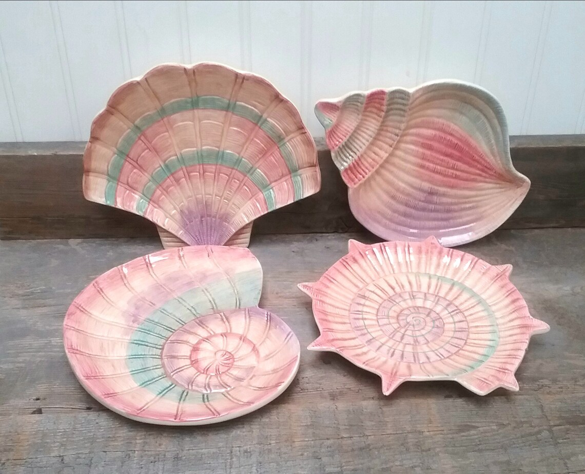 Beautiful Vintage Set of Four Sea Shell Plates by Fitz and Etsy