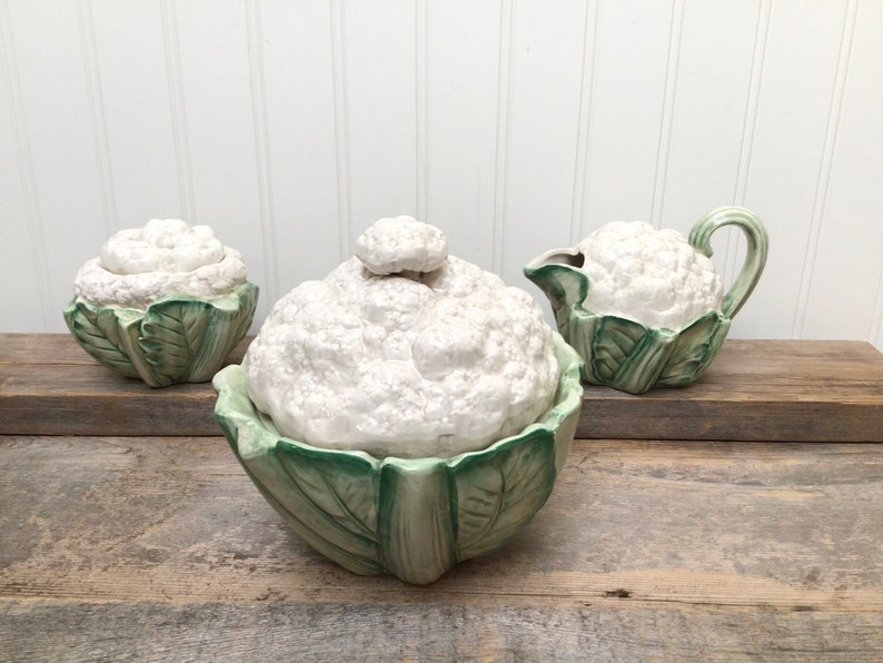 Fitz and Floyd 1989 Cauliflower Sugar Bowl and Creamer discontinued Collectable Pottery image 6