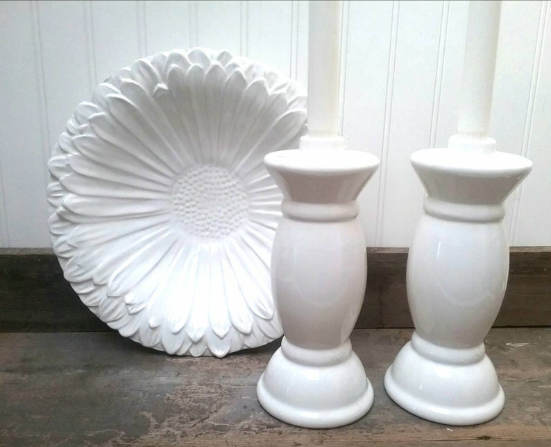 Vintage White Farmhouse Candle Holders made in Italy ...