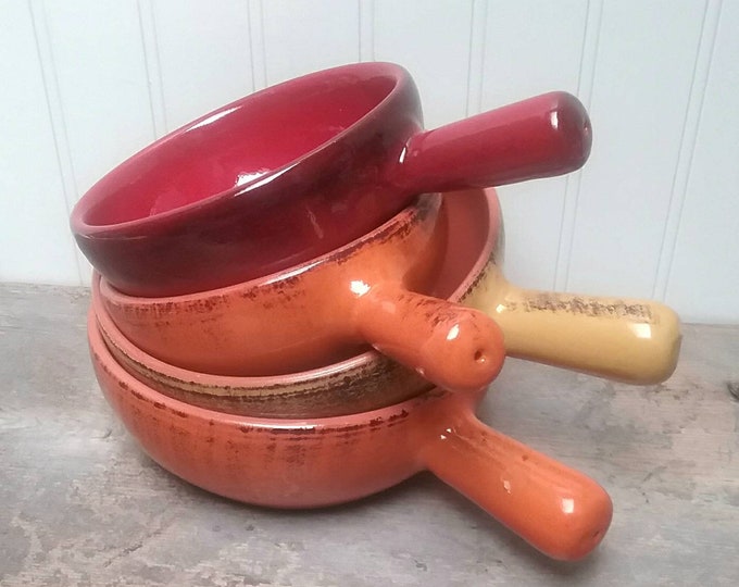 Made in Italy De Silva Pottery Hand Painted Soup Crocks Set of Four