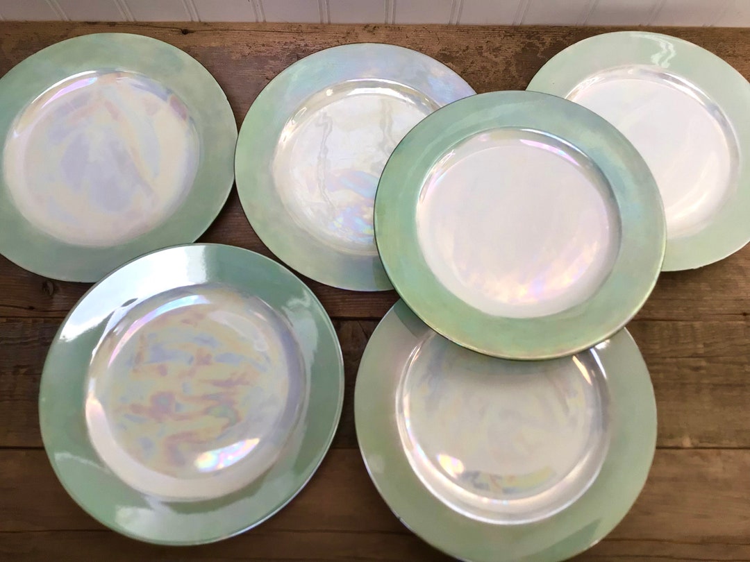 Opalescent Jade Greens Porcelain Dessert Plates Vintage Set of Etsy