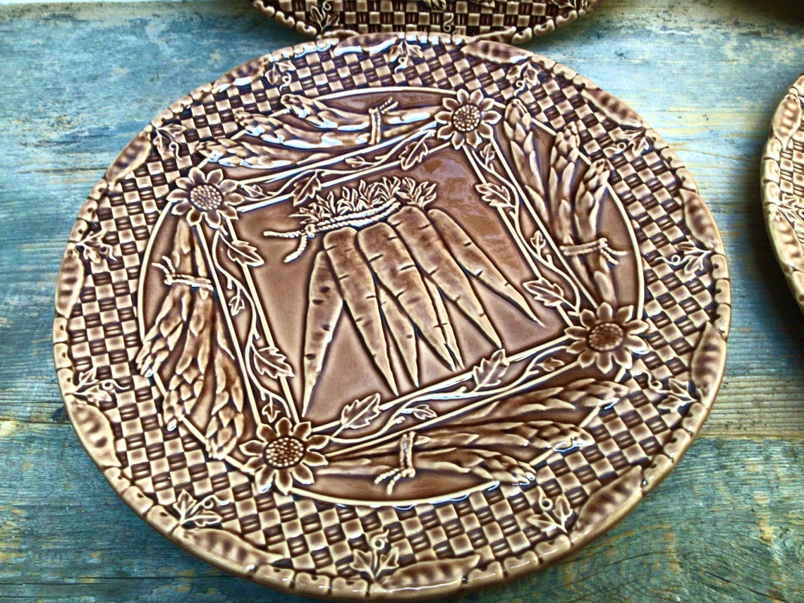 Rare Set of Four Plates Made in Portugal Brown Wicker With Etsy