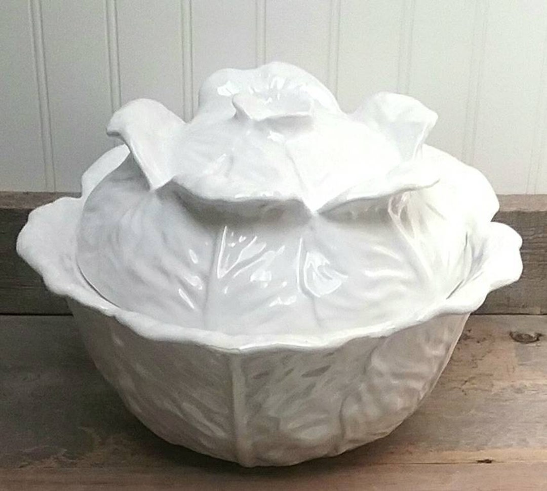 White Cabbage Leaf Large Soup Tureen Made in Italy Cabbage Etsy