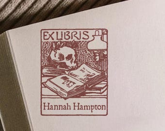 Death Personalized Book Stamp BookLover Gift for Man Ex Libris Bookplate Collectible Library Memento Mori