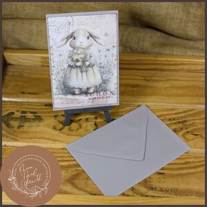 Ravi de vous avoir. | Carte postale | lapin | bouquet de jonquilles