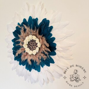 JujuHat white and duck blue feather decoration 60 cm
