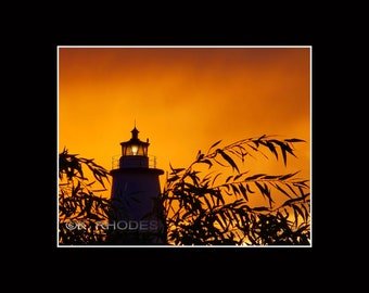 Ocracoke Lighthouse Sunset Photographic Print matted in black North Carolina