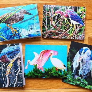 Bird Art Note Card set Herons Ibis and Spoonbill plus envelopes pack of 10 image 1