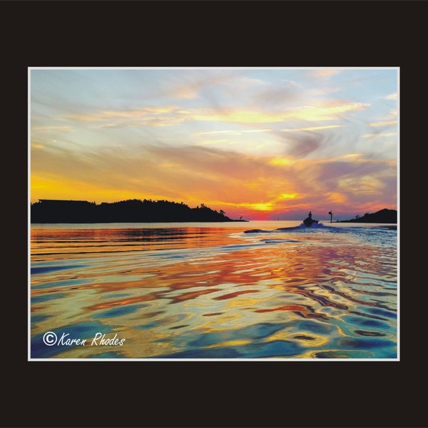 Sunset Ocracoke harbor Photographic Print matted in black North Carolina