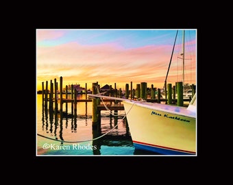 Miss Kathleen Sunset Ocracoke Photographic Print matted in black North Carolina