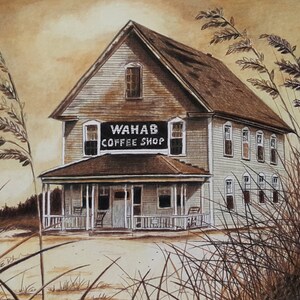 11x14 Wahab Coffee Shop Matted and signed Print 1940s rendering Ocracoke North Carolina image 2