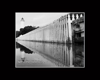 Ocracoke Island Lighthouse Flood Tide Reflection Photographic Print matted in black North Carolina