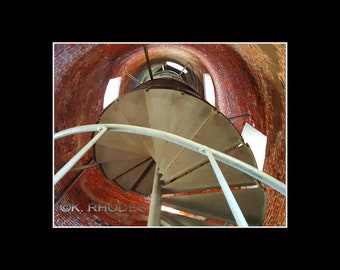 Ocracoke Island Lighthouse Light inside spiral staircase Photographic Print matted in black North Carolina