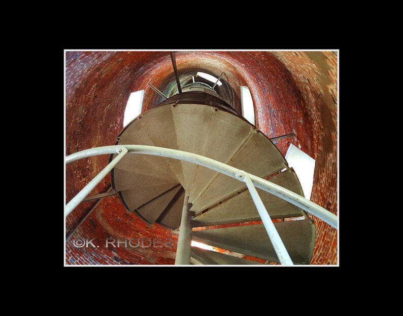 Ocracoke Island Lighthouse Light inside spiral staircase Photographic Print matted in black North Carolina image 1