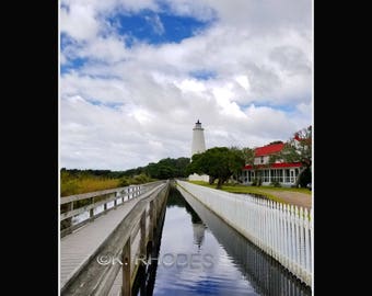 Ocracoke Island Lighthouse Hurricane Maria Reflections Photographic Print matted in black North Carolina