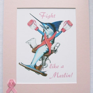 Fight like a Marlin breast cancer awareness matted Fish print with pink ribbon Ladies sportfishing