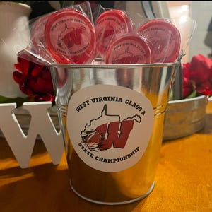 Custom Image Picture Photo Logo Hard Candy Lollipops Personalized Suckers 12 count with Bucket