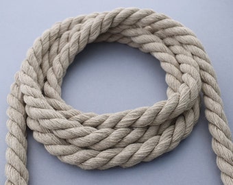 Thick twisted cotton cord, gray beige cotton cord, 10mm gray beige cotton rope, 3ply gray beige cord, 1m