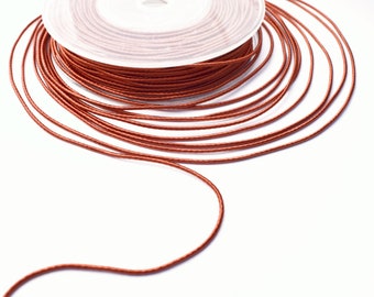 Fine wrapped silk cord, 1.5mm rusty brown satin cord, rusty brown silk rope, 4m