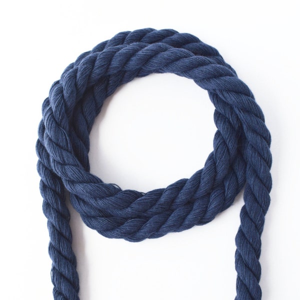 Thick twisted cotton cord, navy blue cotton cord, 10mm navy blue cotton rope, 3ply navy blue cord, 1m