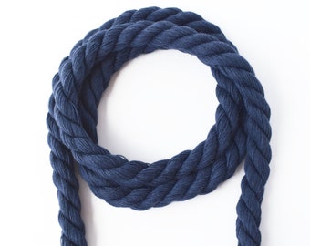 Thick twisted cotton cord, navy blue cotton cord, 10mm navy blue cotton rope, 3ply navy blue cord, 1m