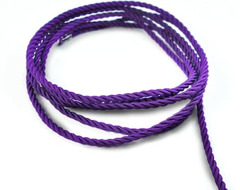 Twisted silk cord, 3mm, purple satin cord, 3 meters