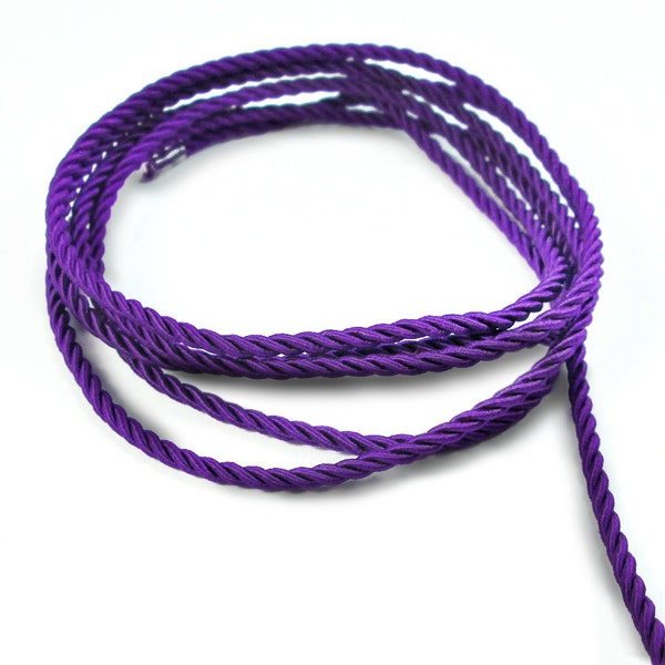 Twisted silk cord, 3mm, purple satin cord, 3 meters