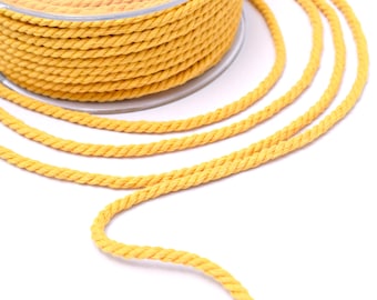 4mm cotton rope twisted, 4m yellow twisted cotton cord, twisted cord rope, soft cotton rope, yellow cotton rope, cotton rope for crafts, 3m