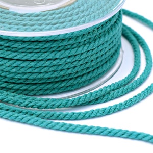 4mm cotton rope twisted, 4m teal twisted cotton cord, twisted cord rope, soft cotton rope, teal cotton rope, cotton rope for crafts, 3m image 2