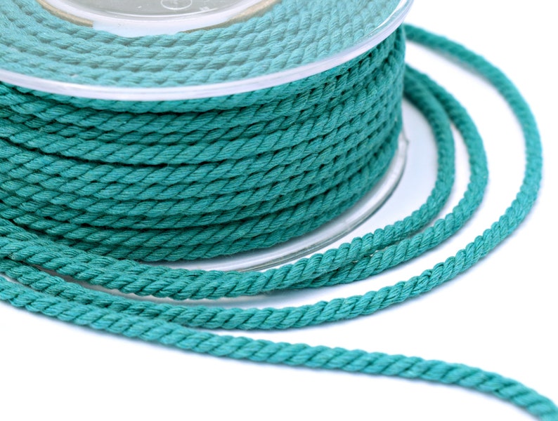 4mm cotton rope twisted, 4m teal twisted cotton cord, twisted cord rope, soft cotton rope, teal cotton rope, cotton rope for crafts, 3m image 2