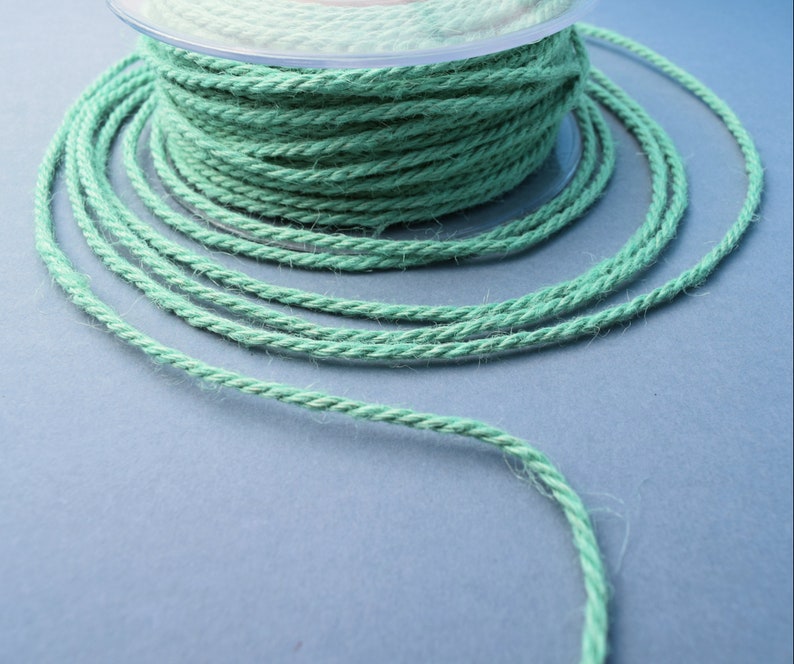 Mint green jute cord, 3mm jute rope, 3ply twisted jute cord, 5 meters image 2