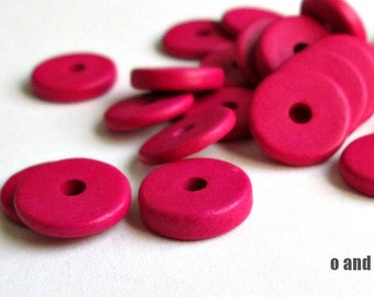 Rondelle greek ceramic beads, hot pink - set of 30