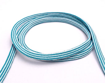 Woven flat cord, turquoise / white cord, 6mm colored rope, 3m