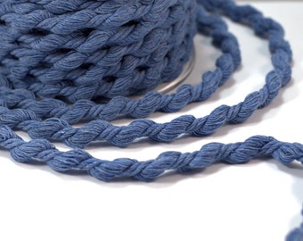 Twisted cotton rope, twisted cotton cord 8mm, twisted cord rope, cotton rope for crafts, soft cotton rope, blue rope, "S" cord, 1m