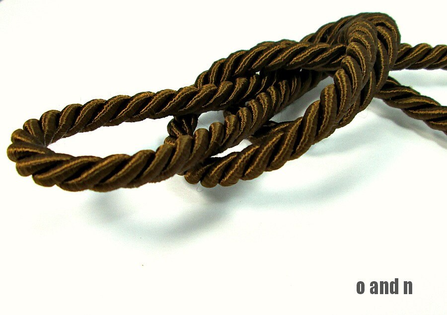 Twisted Brown Cord, 5mm Silk Brown Rope, Brown Satin Rope, 1m 