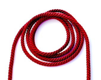 5mm deep red silk cord, deep red twisted cord, 5mm colored rope, deep red silk rope, 1 meter