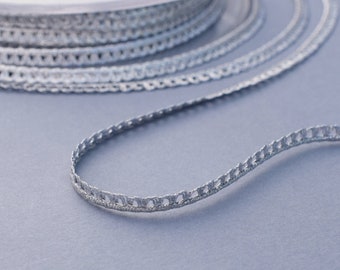 Narrow silver trim, 4mm silver lace, metallic silver ribbon, 2m