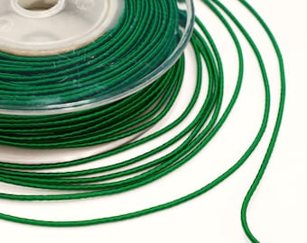 Emerald green silk cord, 1.5mm wrapped green cord, green satin round cord, emerald green silk rope, 4m