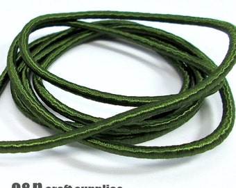 Olive green silk cord, green satin cord, olive green rope, 1m