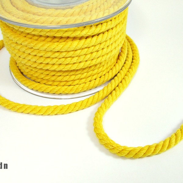 Twisted cotton cord, twisted cord rope, 6mm cotton rope twisted, 6mm twisted cotton cord, yellow rope, soft rope, colored cotton rope, 1m