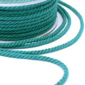 4mm cotton rope twisted, 4m teal twisted cotton cord, twisted cord rope, soft cotton rope, teal cotton rope, cotton rope for crafts, 3m image 1