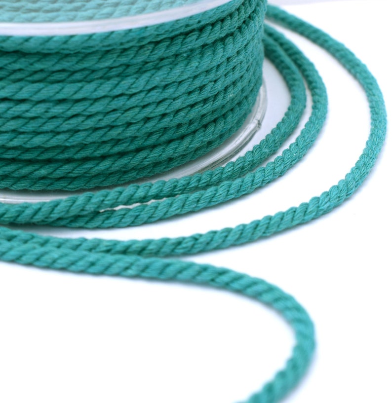 4mm cotton rope twisted, 4m teal twisted cotton cord, twisted cord rope, soft cotton rope, teal cotton rope, cotton rope for crafts, 3m image 1