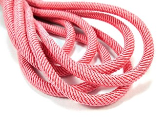 Rib silk cord, 7mm coral pink cord - 1m