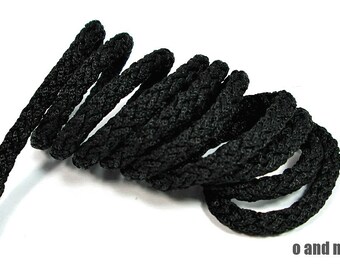 Black silk cord, 5mm black braided cord, black satin rope, 1m