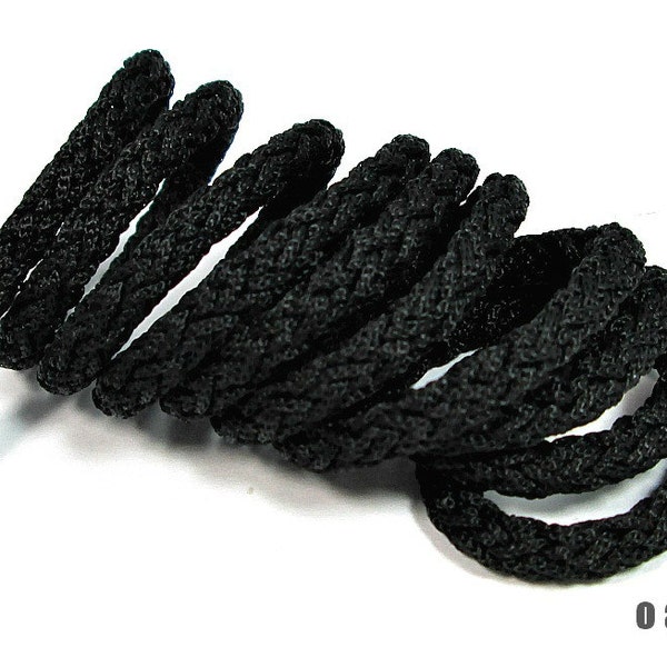 Cordon de soie noire, cordon tressé noir de 5mm, corde de satin noir, 1m